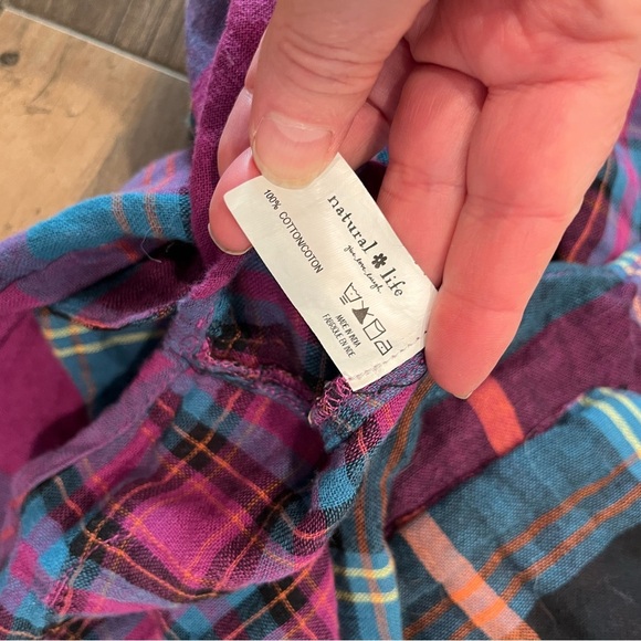 Natural Life Tunic Top Shirt Long Sleeve Colorful Plaid Pockets Boho Size Small - Picture 10 of 10